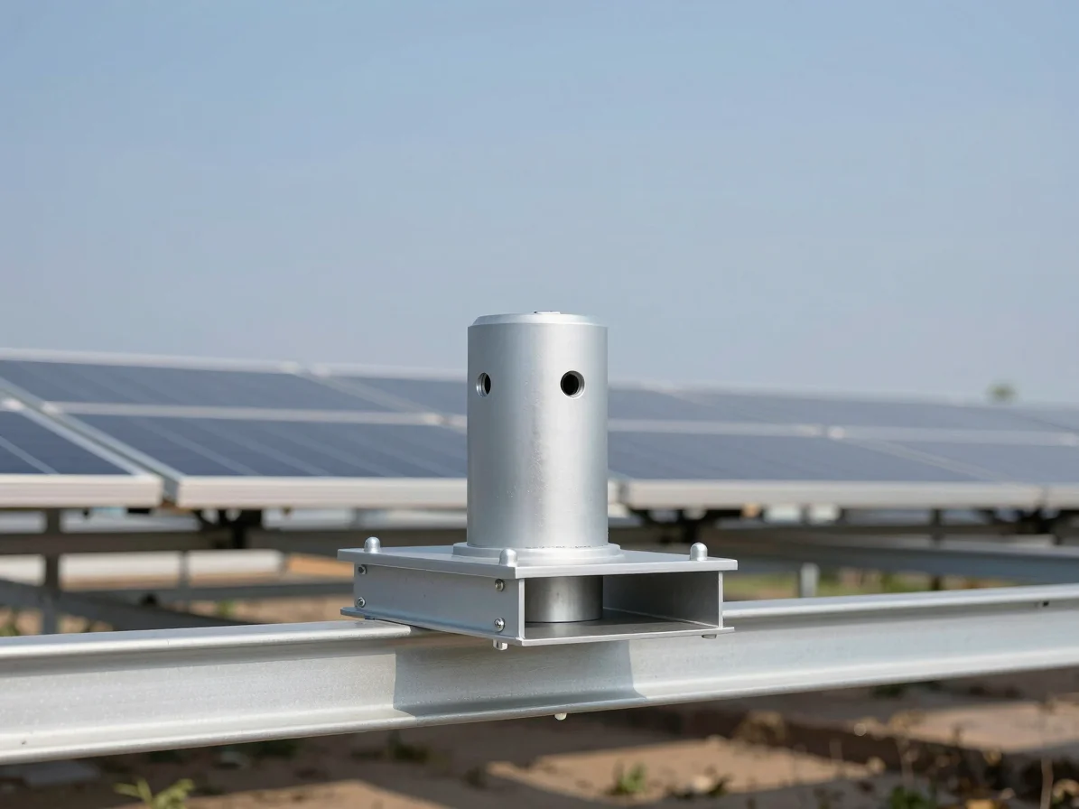 Close-up structural engineering of commercial solar panel mountin